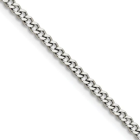 3mm Stainless Steel Flat Curb Chain Necklace, 24 Inch - Picture 1 of 5